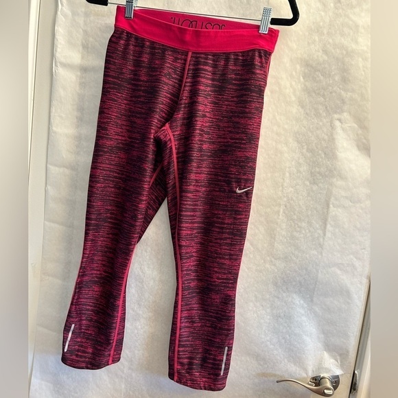 Nike Dri Fit Just Do It pink space dye cropped leggings Sz-M P11 - Picture 3 of 9